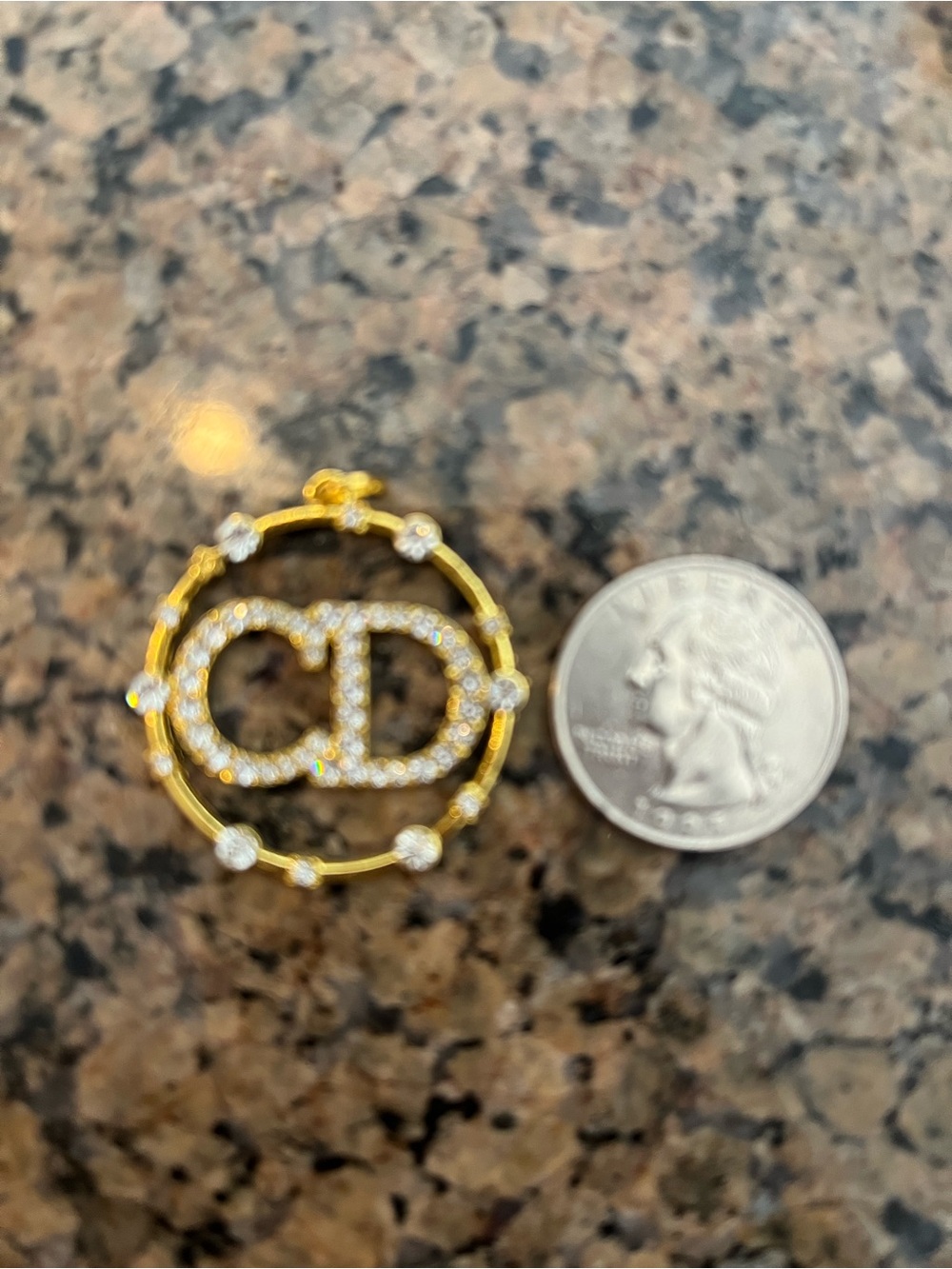Christan Dior Gold Crystal CD Logo Pendant Necklace - Women Jewelry